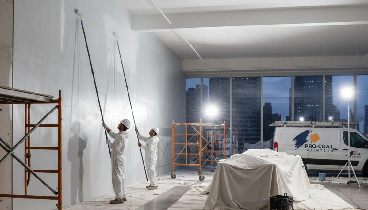 Commercial painters applying durable coatings at an Arlington, TX business site