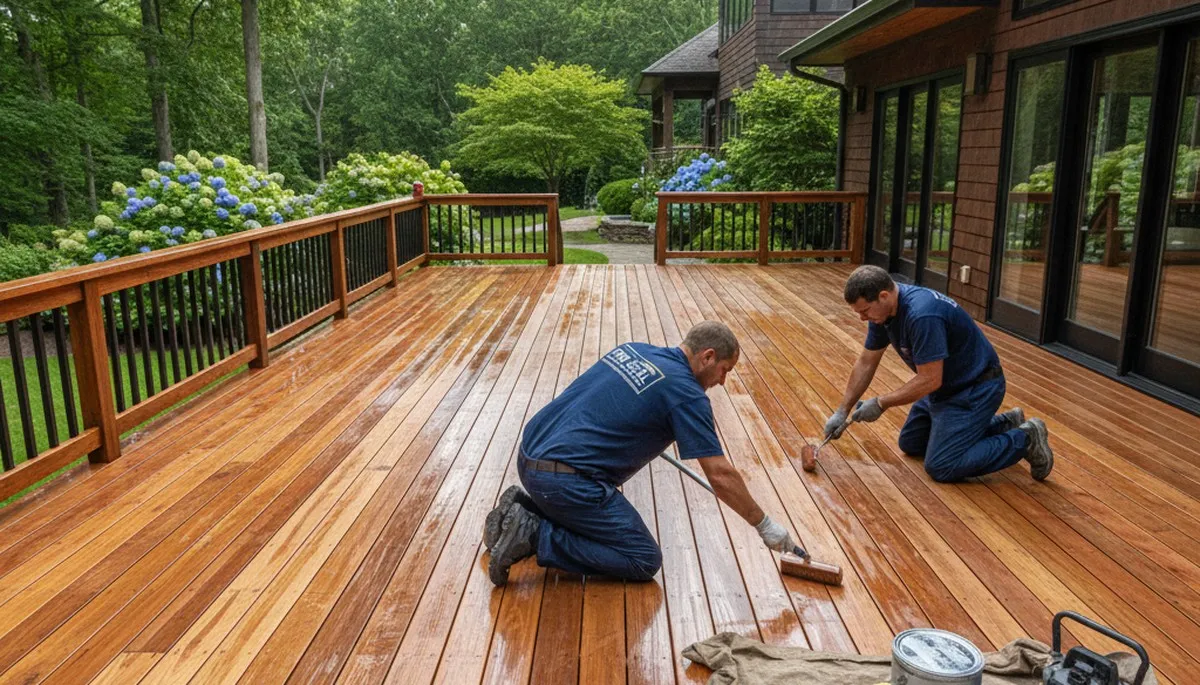 Professional deck sealing service in Arlington, TX to protect wood decks from weather damage