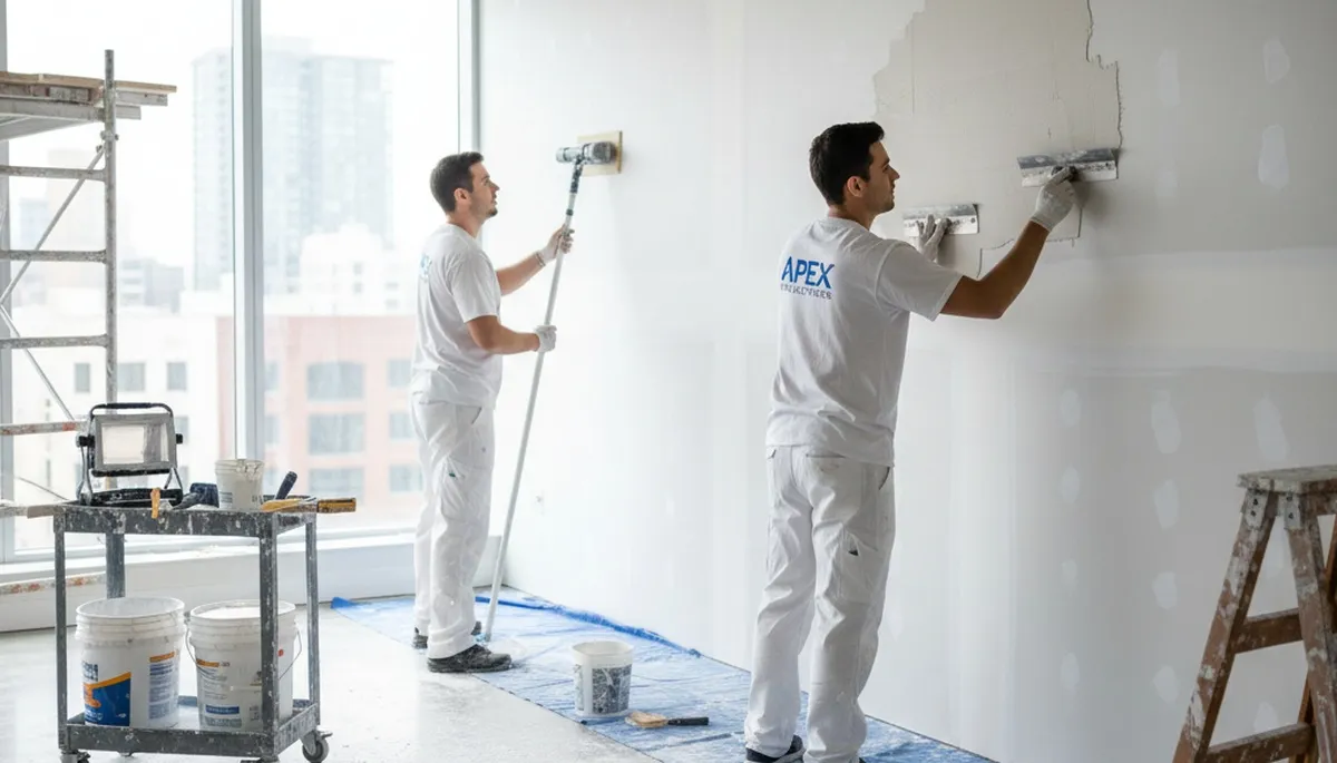 Arlington, TX painters repairing drywall cracks and holes in a home interior